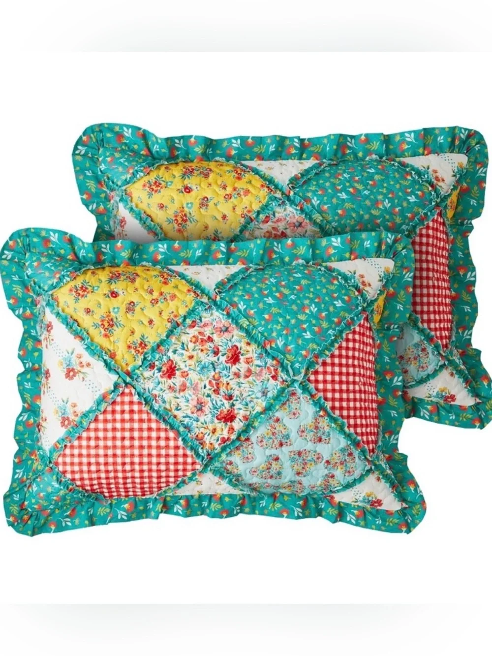 TPW Petal Party Standard Pillow Quilted Pattern Ruffle Trim 2 Shames.